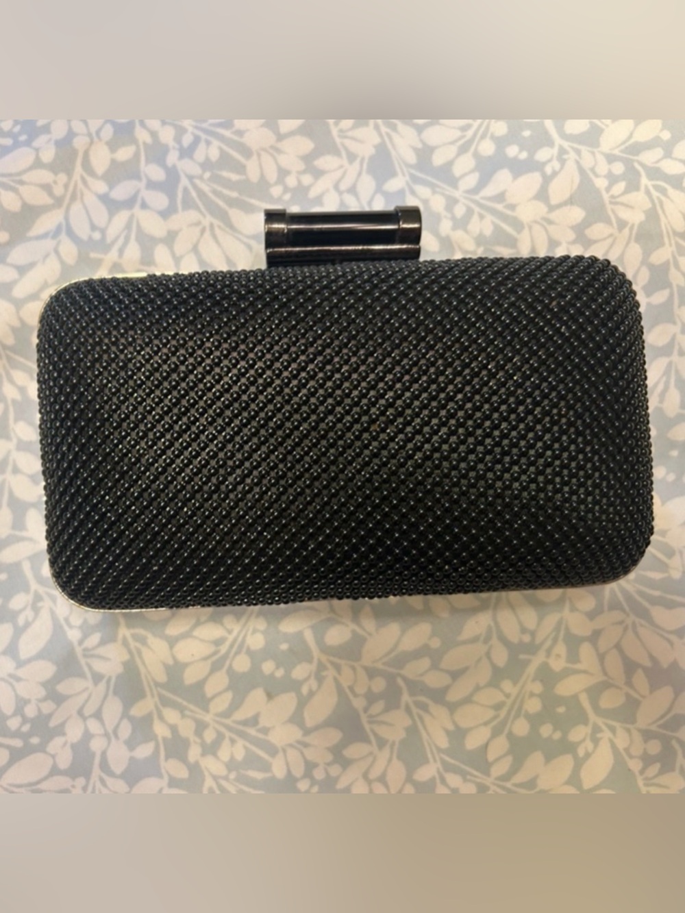 Jessica McClintock Black Beaded Clutch w Chain. Crossbody Clutch never used